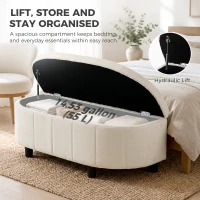 HOMCOM Chenille Fabric Semi-Round Ottoman with Hydraulic Lift-Top Storage, 484 lbs Capacity, Footstool, Cream White(m-5)