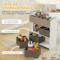 Qaba Kids Desk and Chair Set with Paper Roll, Kids Activity Craft Table with Storage Shelves and Drawers, Gray(m-6)