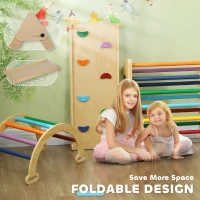 Qaba 5 in 1 Wooden Pikler Triangle Set for 18-48 months, Multicolor(m-7)