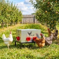 PawHut 35LB Automatic Chicken Feeder, Metal Poultry Feeder w/ 6 No-Waste Ports & Lid, Rat Proof, Weatherproof Design and Stand(m-8)