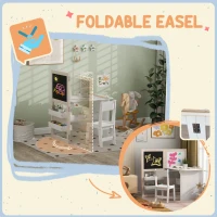 Qaba 3 in 1 Kids Table and Chair Set with Foldable Easel, Storage Shelves, Roll Paper, White(m-5)