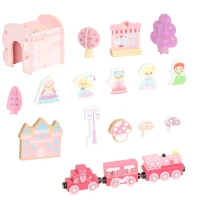 Qaba 58PCS Wooden Train Set for Toddlers, Train Track Set with 17 Track Pieces, 5 Princess Figures and Accessories(m-12)