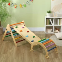 Qaba 5 in 1 Wooden Pikler Triangle Set for 18-48 months, Multicolor(m-10)