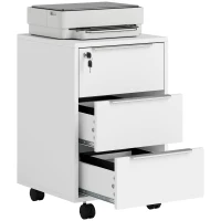 HOMCOM 3-Drawer File Cabinet with Wheels, Vertical Filing Cabinet with Lock, White(m-10)