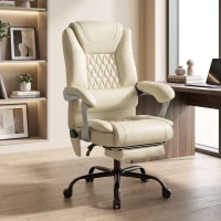 HOMCOM 400lbs Massage Office Chair with Heat, Big and Tall Desk Chair, Lumbar Support, Reclining, Footrest, Beige(m-2)
