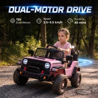 Qaba 12V Ride on Truck Car with Remote, Soft Start, 4-Wheel Suspension, Safety Belt, Lights, USB Music for Ages 2-4, Pink(m-4)