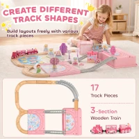 Qaba 58PCS Wooden Train Set for Toddlers, Train Track Set with 17 Track Pieces, 5 Princess Figures and Accessories(m-6)