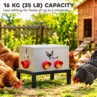 PawHut 35LB Automatic Chicken Feeder, Metal Poultry Feeder w/ 6 No-Waste Ports & Lid, Rat Proof, Weatherproof Design and Stand(m-4)