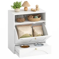 PawHut Dog Feeding Station, Dog Food Storage Cabinet with 2 Elevated Bowls, Tilt-Out Cabinet and Storage Shelf, White(m-13)