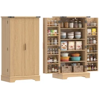HOMCOM 46" Kitchen Pantry Cabinet with Doors and Adjustable Shelves, Freestanding Fluted Pantry Cabinet with Spice Racks(m-13)