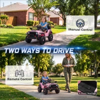 Qaba 12V Ride on Truck Car with Remote, Soft Start, 4-Wheel Suspension, Safety Belt, Lights, USB Music for Ages 2-4, Pink(m-6)