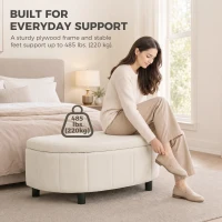HOMCOM Chenille Fabric Semi-Round Ottoman with Hydraulic Lift-Top Storage, 484 lbs Capacity, Footstool, Cream White(m-7)