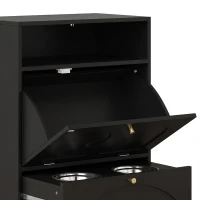 PawHut Dog Feeding Station, Dog Food Storage Cabinet with 2 Elevated Bowls, Tilt-Out Cabinet and Storage Shelf, Black(m-11)