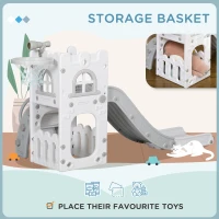 Qaba 5 in 1 Toddler Slide with Basketball Hoop, Climber, Telescope, Storage Basket, for 1-3 Years Kids Indoor Use, Grey(m-7)
