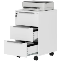 HOMCOM 3-Drawer File Cabinet with Wheels, Vertical Filing Cabinet with Lock, White(m-3)