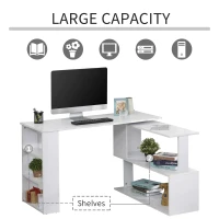 HOMCOM 47" L Shaped Desk, 360° Rotating Corner Desk, Reversible Computer Writing Table Workstation with Storage Shelf for Home Office, White(m-4)