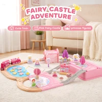 Qaba 58PCS Wooden Train Set for Toddlers, Train Track Set with 17 Track Pieces, 5 Princess Figures and Accessories(m-4)