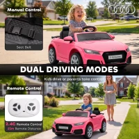 Qaba 12V Ride on Car for Kids, Audi TT RS Licensed Electric Car with Remote Control, Dual Motors, for 2-3 Years, Pink(m-5)