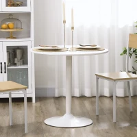 HOMCOM Modern Kitchen Table for 2 People, Round Dining Table with Steel Base for Living Room, Dining Room, White(m-6)