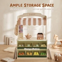 Qaba Wooden Grocery Store Playset Pretend Play with Play Food, Cash Register, Chalkboard, 61 Accessories for Boys & Girls 3-8(m-6)