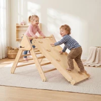 Qaba Pikler Triangle Set, 3 in 1 Climbing Toys with Ramp for Toddlers, Nature Wood(m-1)