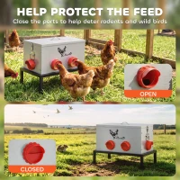 PawHut 35LB Automatic Chicken Feeder, Metal Poultry Feeder w/ 6 No-Waste Ports & Lid, Rat Proof, Weatherproof Design and Stand(m-6)