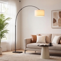 HOMCOM Arc Floor Lamp, Standing Lamp with Adjustable Linen Shade, 90° Tilt and Swivel Shade, Height-Adjustable, Black