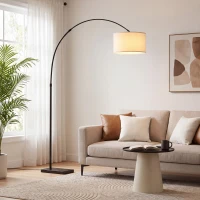 HOMCOM Arc Floor Lamp, Standing Lamp with Adjustable Linen Shade, 90° Tilt and Swivel Shade, Height-Adjustable, Black(m-1)