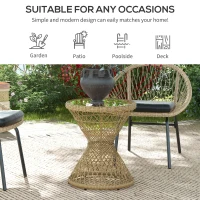 Outsunny Wicker Outdoor Coffee Table, 18" Round Drum-Style Outdoor Patio Table with Tempered Glass Top, Light Brown(m-6)