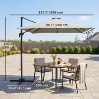 Outsunny 8 FT Aluminium Cantilever Patio Umbrella with 360° Rotation, Cross Base, Crank and Tilt for Garden, Patio, Light Grey(m-3)