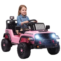 Qaba 12V Ride on Truck Car with Remote, Soft Start, 4-Wheel Suspension, Safety Belt, Lights, USB Music for Ages 2-4, Pink(m-13)