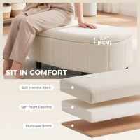 HOMCOM Chenille Fabric Semi-Round Ottoman with Hydraulic Lift-Top Storage, 484 lbs Capacity, Footstool, Cream White(m-6)
