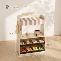 Qaba Wooden Grocery Store Playset Pretend Play with Play Food, Cash Register, Chalkboard, 61 Accessories for Boys & Girls 3-8(m-3)