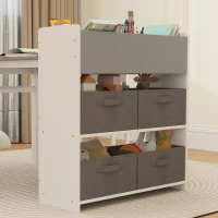 Qaba Kids Desk and Chair Set with Paper Roll, Kids Activity Craft Table with Storage Shelves and Drawers, Gray(m-8)