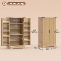 HOMCOM 46" Kitchen Pantry Cabinet with Doors and Adjustable Shelves, Freestanding Fluted Pantry Cabinet with Spice Racks(m-3)