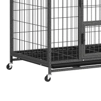 PawHut 37 Inch Heavy Duty Dog Crate, Large Metal Dog Cage with Lockable Wheels and Removable Tray(m-10)