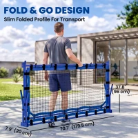 Soozier 3 in 1 Pickleball Net, Foldable Pickle Ball Net with Rebounder, Adjustable Height and Angle, Metal Frame, Blue(m-7)