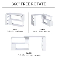 HOMCOM 47" L Shaped Desk, 360° Rotating Corner Desk, Reversible Computer Writing Table Workstation with Storage Shelf for Home Office, White(m-5)