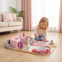 Qaba 58PCS Wooden Train Set for Toddlers, Train Track Set with 17 Track Pieces, 5 Princess Figures and Accessories(m-8)