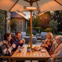 Outsunny Electric Patio Heater with 3 Heating Panels and Ultra-low Glare, Aluminum Alloy Parasol Heater with Infrared Remote Control for Garden Pergola Gazebo Umbrella, Silver(m-2)