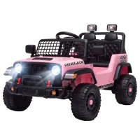 Qaba 12V Ride on Truck Car with Remote, Soft Start, 4-Wheel Suspension, Safety Belt, Lights, USB Music for Ages 2-4, Pink(m-2)