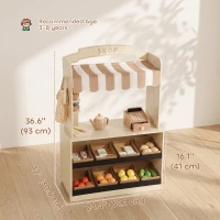 Qaba Wooden Grocery Store Playset Pretend Play with Play Food, Cash Register, Chalkboard, 61 Accessories for Boys & Girls 3-8(m-3)