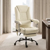 HOMCOM 400lbs Massage Office Chair with Heat, Big and Tall Desk Chair, Lumbar Support, Reclining, Footrest, Beige(m-10)