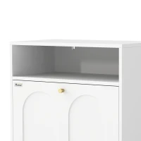PawHut Dog Feeding Station, Dog Food Storage Cabinet with 2 Elevated Bowls, Tilt-Out Cabinet and Storage Shelf, White(m-10)