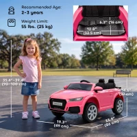 Qaba 12V Ride on Car for Kids, Audi TT RS Licensed Electric Car with Remote Control, Dual Motors, for 2-3 Years, Pink(m-3)