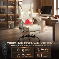 HOMCOM 400lbs Massage Office Chair with Heat, Big and Tall Desk Chair, Lumbar Support, Reclining, Footrest, Beige(m-4)