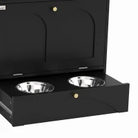 PawHut Dog Feeding Station, Dog Food Storage Cabinet with 2 Elevated Bowls, Tilt-Out Cabinet and Storage Shelf, Black(m-9)