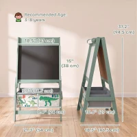 Qaba Art Easel for Kids, 3-in-1 Double-Sided Kids Easel with Chalkboard, Whiteboard, Paper Roll, 2 Storage Bins for 3-8, Green(m-3)