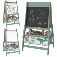 Qaba Art Easel for Kids, 3-in-1 Double-Sided Kids Easel with Chalkboard, Whiteboard, Paper Roll, 2 Storage Bins for 3-8, Green(m-13)