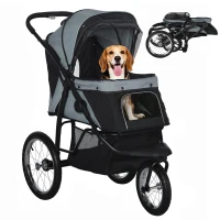 PawHut 3 Wheels Pet Stroller for Small Dogs and Medium Dogs with Adjustable Canopy, Safety Tether, Storage Basket, Gray(m-14)
